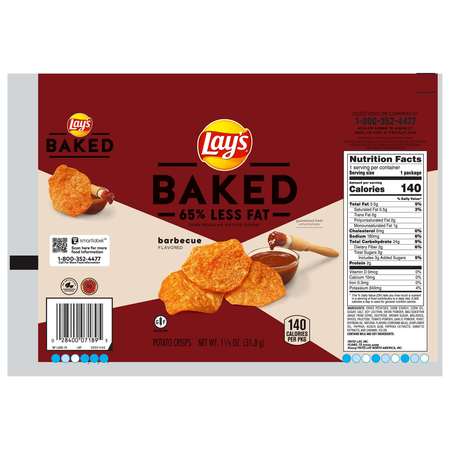 Lays Lay's Baked BBQ Potato Chips 1.12 oz. Bags, PK64 44395